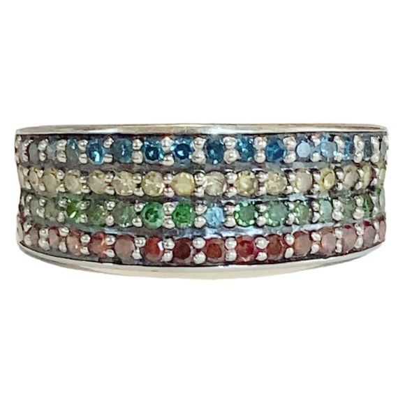 10K 10KT Yellow Gold Multicolor Quadruple Sapphire? Band Ring Sz 5.75